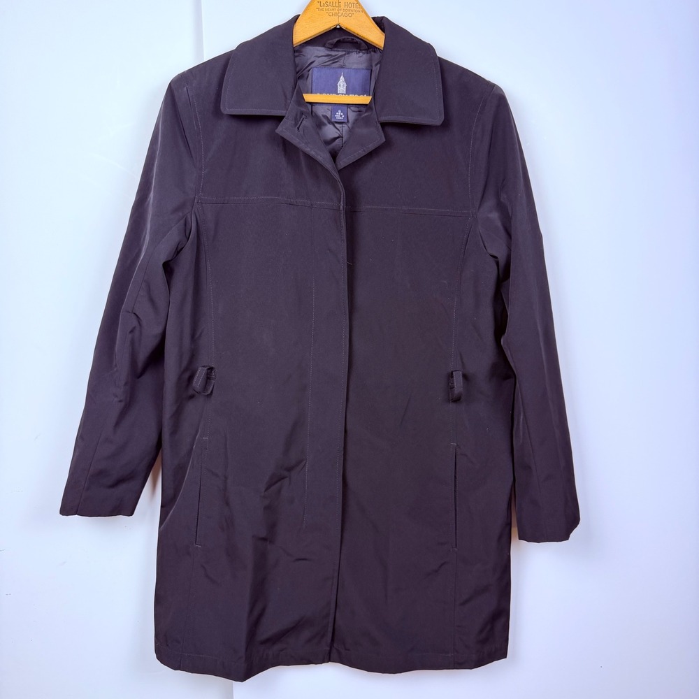 London Fog Womens Navy Blue Trench Coat Mid Length Jacket Size S Small Regular